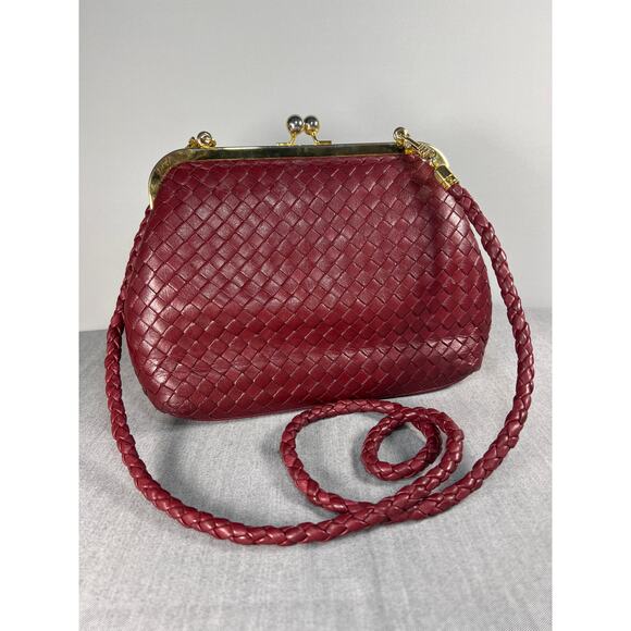 Talbots Gold Ball Kiss lock Closure Red Weave Clutch Crossbody Bag. - Picture 12 of 15